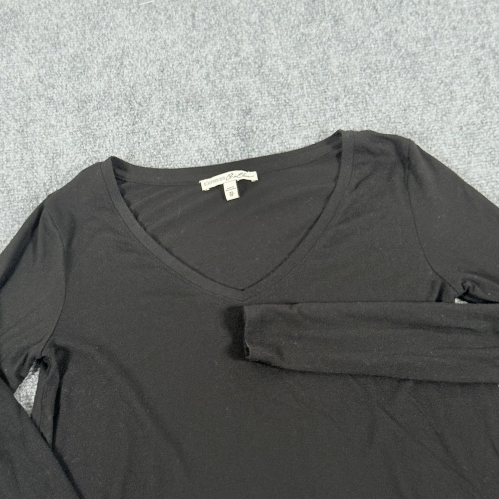 Express One Eleven Shirt Womens XS Black Long Sleeve V Neck Modal Blend Stretch